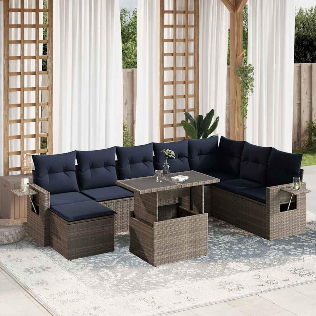 vidaXL Patio Sofa Set with Cushions Table and Couches 9 Piece Poly Rattan - 24.4 x 24.4 x 27.2