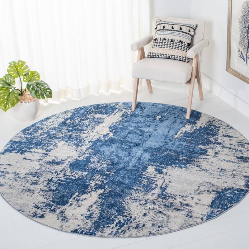 SAFAVIEH Jasper Maleah Modern Abstract Rug - 6'7" x 6'7" Round - Blue/Ivory