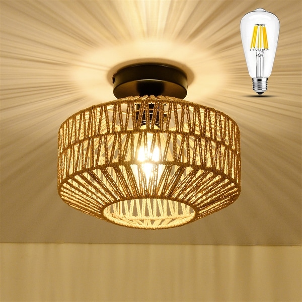 Rattan flush top ceiling light