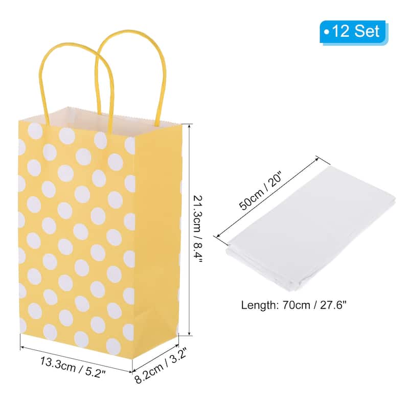 12Pcs 5.2"x3.2"x8.4" Favor Gift Bags with White Tissue Paper, Dotted