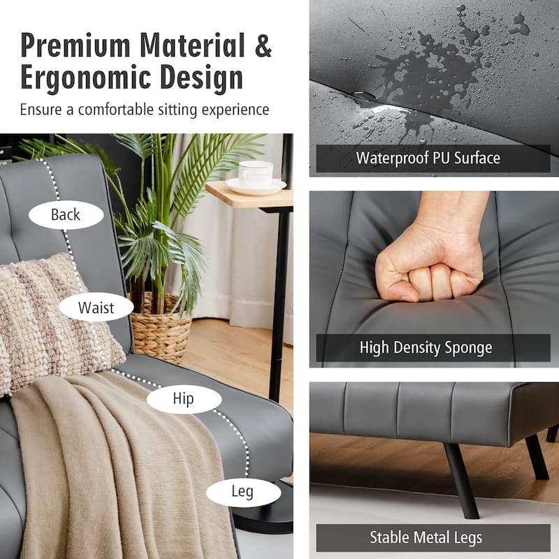 Costway Futon Sofa Bed PU Leather Convertible Folding Couch Sleeper - 70'' x 33.5'' x 32.5''