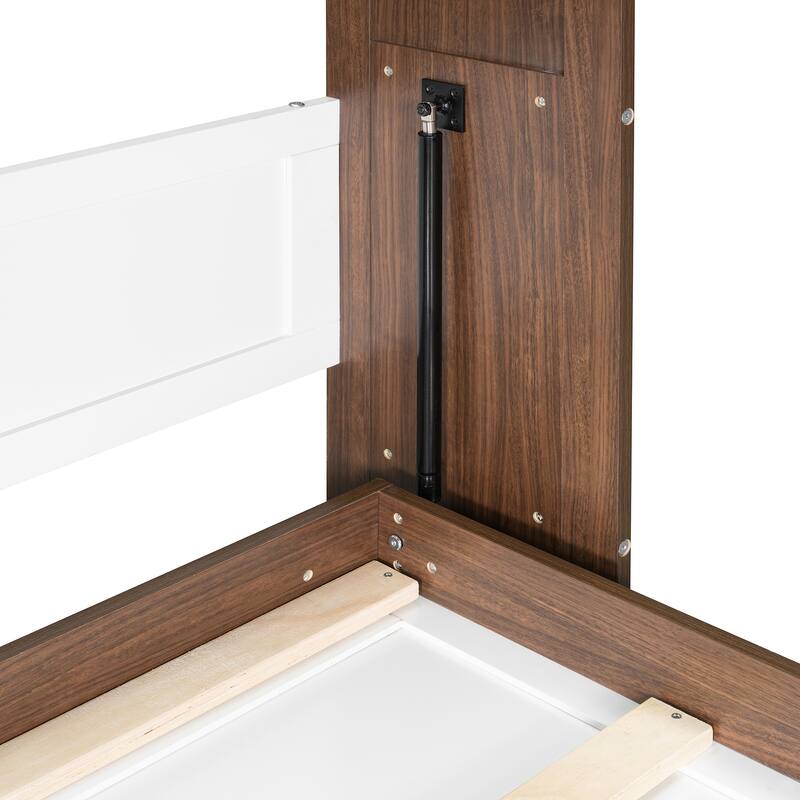 Full Size Wall Bed with Foldable Desk - Space Saving Solution in Walnut & White