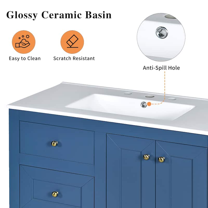 Modern 36" Bathroom Vanity with Ceramic Sink, 2 Drawers & Storage Cabinet, Freestanding Design