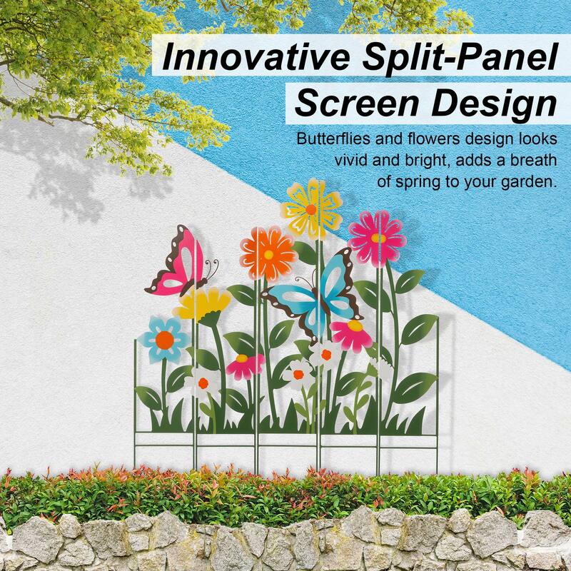 Glitzhome 40"H 5 Pieces Metal Flowers Silhouette Yard Stake