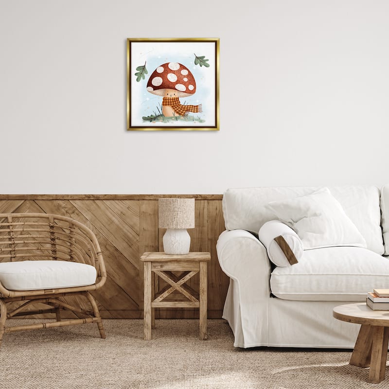 Stupell Happy Mushroom in Scarf Framed Floater Canvas Wall Art Design By Sarah Hickman