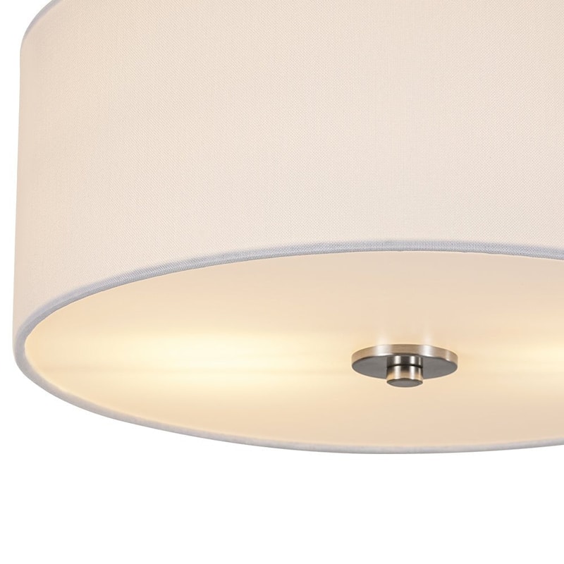 Contemporary 2-Light White Linen Drum Semi Flush Light 15in Wide