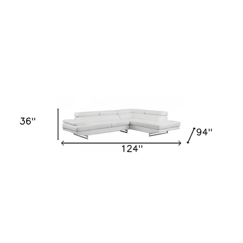 HomeRoots White Leather L Shaped Two Piece Corner Sectional - 124