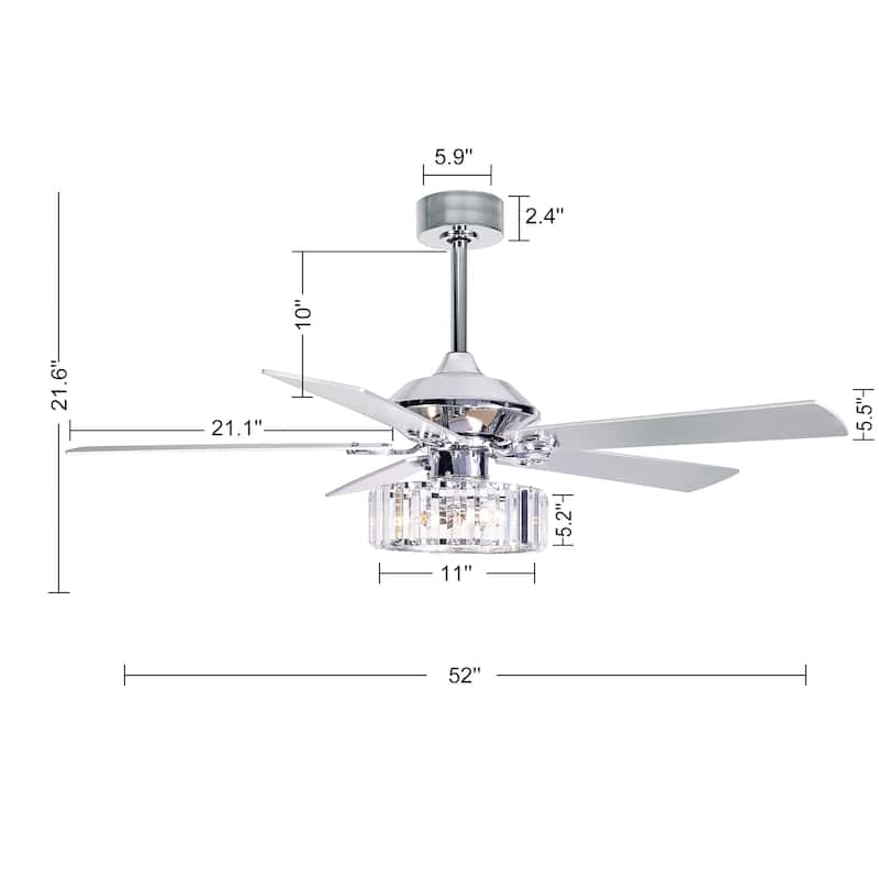 52 Inch Chrome Ceiling Fan with Lights and Remote(5-blade)