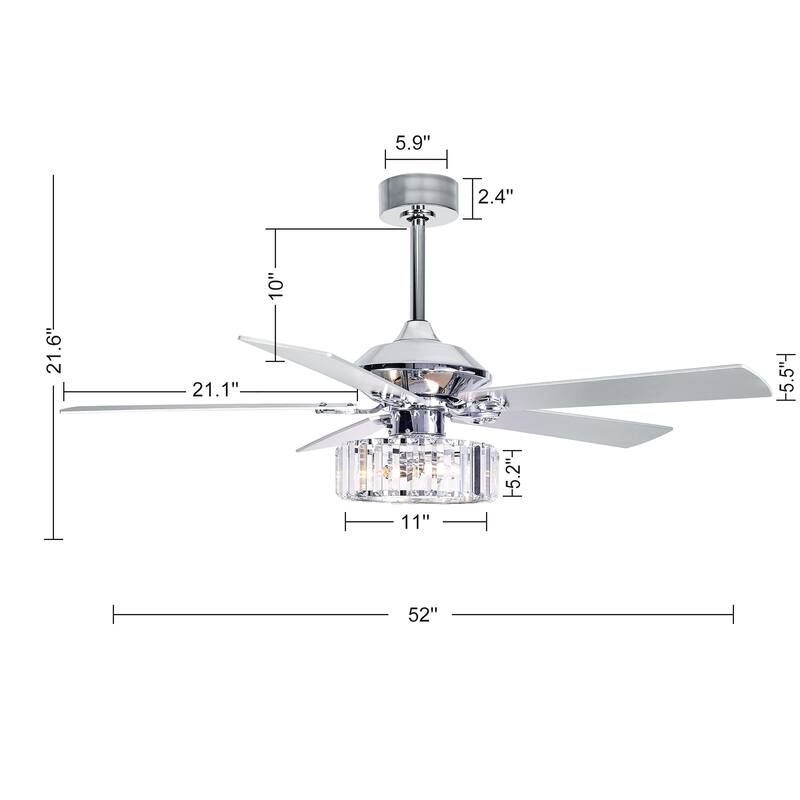 52 in. Indoor Chrome Crystal Ceiling fan withLights and Remote Control