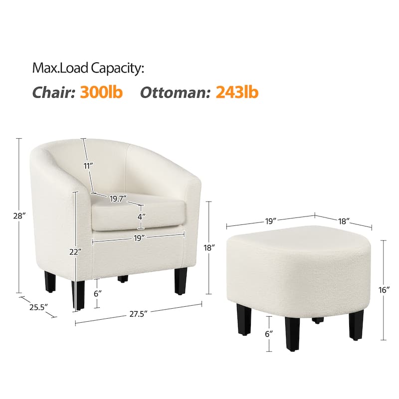 Yaheetech Contemporary Boucle Barrel Chair With Ottoman, Ivory - 28.15"x27.56"x25.39"