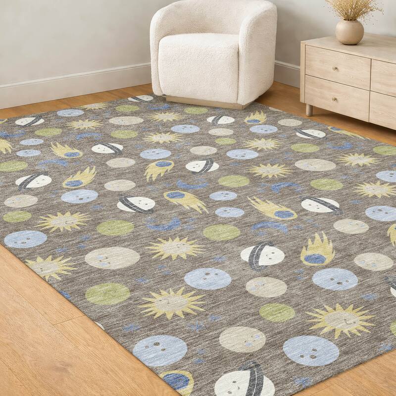 Machine Washable Indoor/ Outdoor Planets Comets Chantille Rug