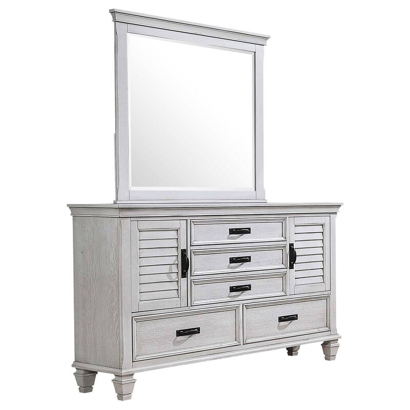 Franco Farmhouse Wood Frame Dresser with 5-drawer - Distressed White (Dresser with Mirror)
