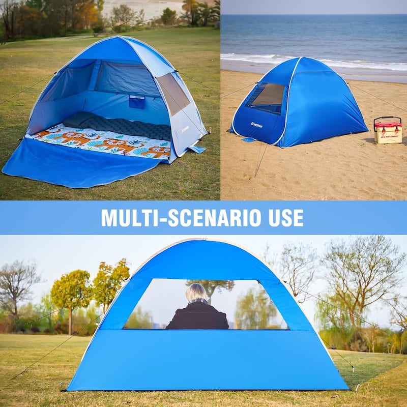 Beach Tent Sun Shelter for 3/4 Person, Portable Beach Umbrella Cabana