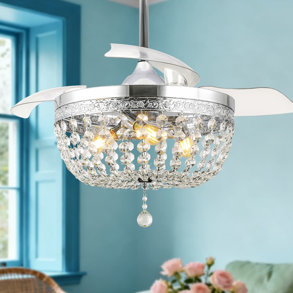 Bella Depot 42 Modern Crystal Retractable Ceiling Fan with Light and Remote - 42"