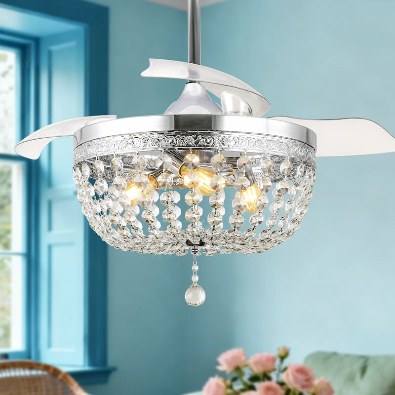 Bella Depot 42 Modern Crystal Retractable Ceiling Fan with Light and Remote - 42" - silver
