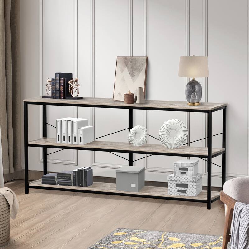 55" Sofa Console Table Narrow Long Console Entryway Table with Storage Shelf TV Stand