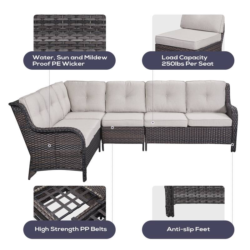 Outdoor Sectional Patio Sofa with Fire Pit Table