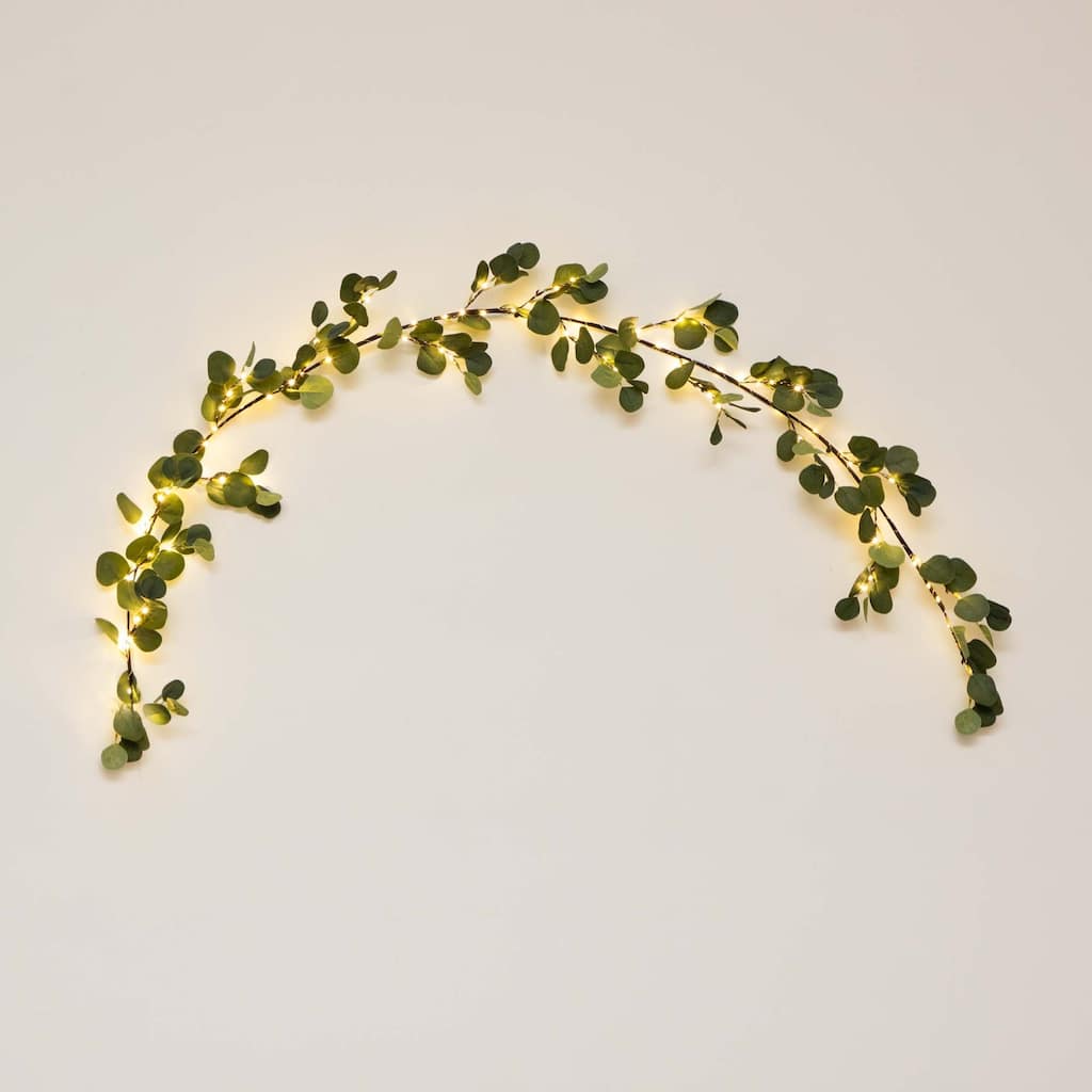 Pre-Lit Eucalyptus Artificial Christmas Garland - 6.5' x 11" - Warm White Lights