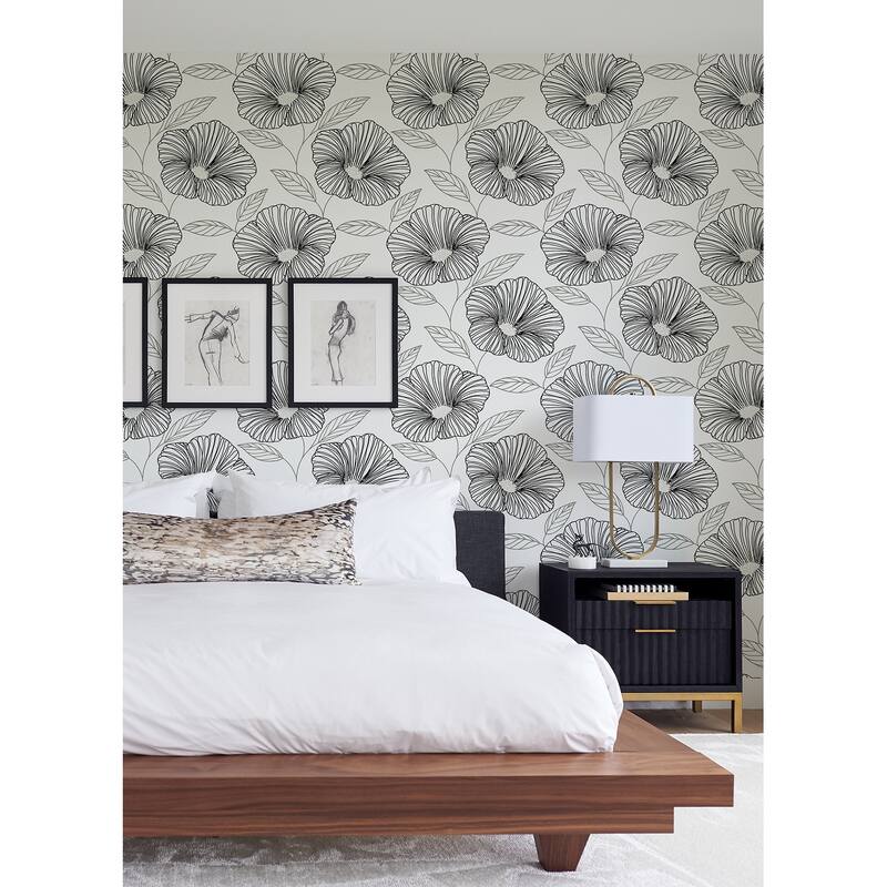 Flowers Nancy Mythic Black Floral 33' L X 20.5" W Wallpaper Roll - Black