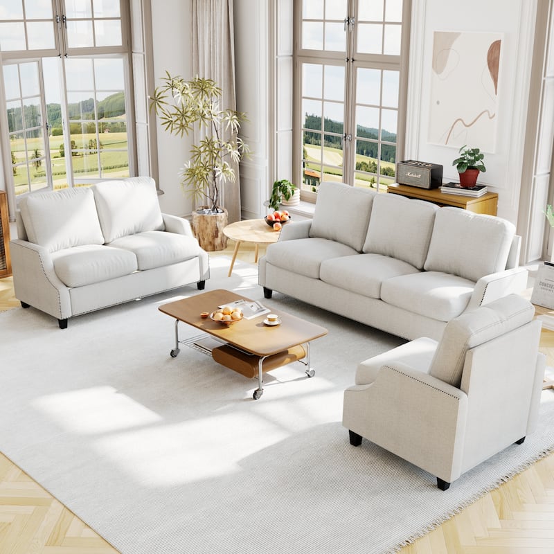 GDFStudio - Polyester 3-Piece Living Room Sofa Furniture Sets for Apartment