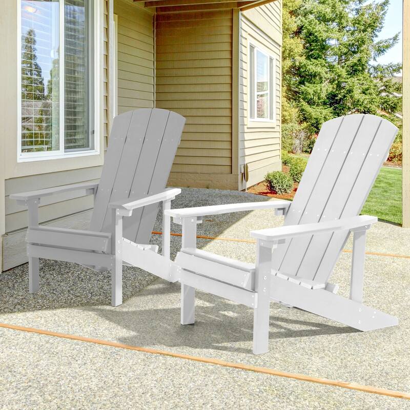 BONOSUKI Patio Adirondack Chair with Cupholder,Weather Resin-Set of 2 - White