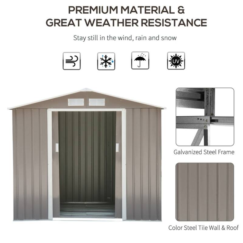 Galvanized Steel Garden Storage Shed with Vents Double Door - 84" L x 51.06" W x 73.2" H