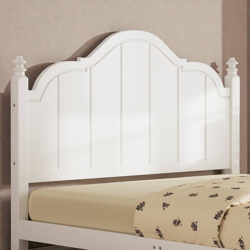 Full/Queen Wooden Platform Bed Frame with Wide Headboard, Slat Support, Vintage Style, No Box Spring Needed