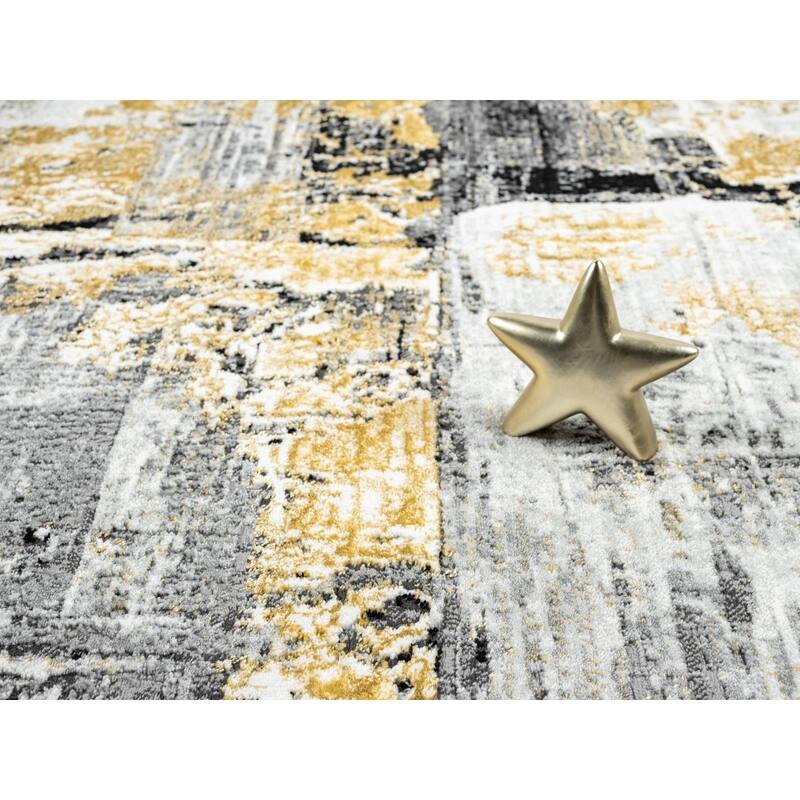 Lavell Collection Abstract White/Gold Area Rug - 2'2'' X 7'9''