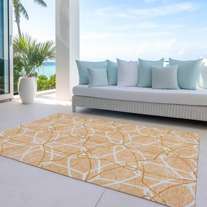 Machine Washable Indoor/ Outdoor Abstract Prism Chantille Rug - Peach - 5' x 7'6"