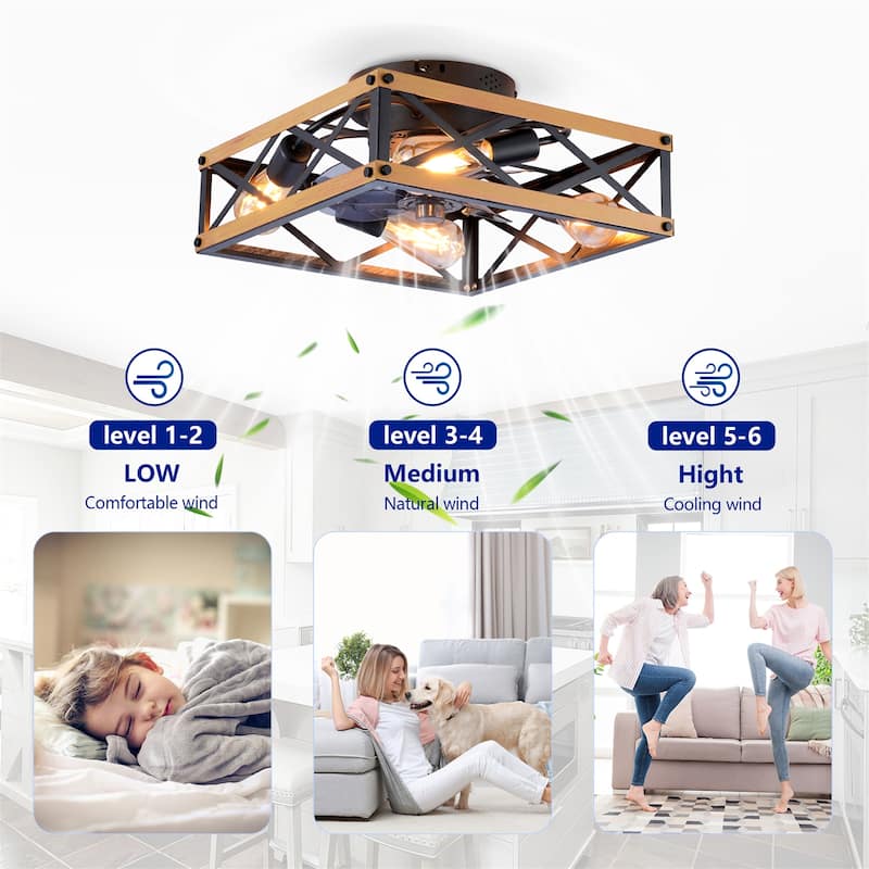 22.6" Flush Mount Ceiling Fan w/ Reversible Motor and Remote Control, NOT Included Bulbs