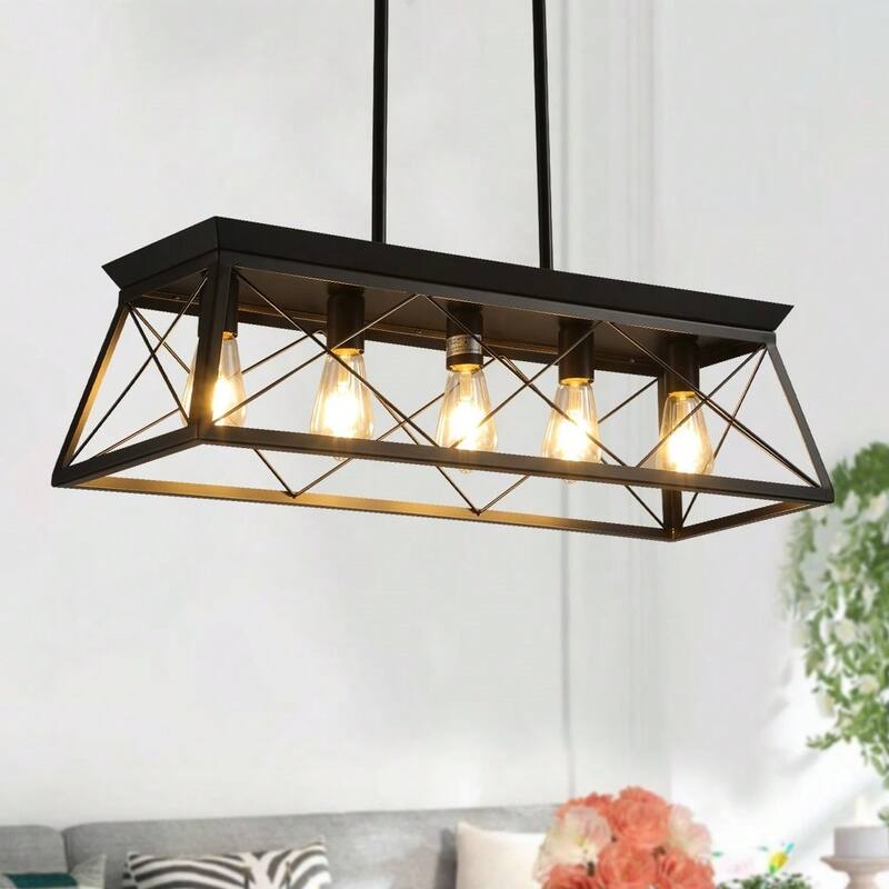 Cusp Barn 5-Light Chandelier,Rectangular Pendant Light,Modern Ceiling Light,Farmhouse Lamp with Adjustable Downrod for Indoor