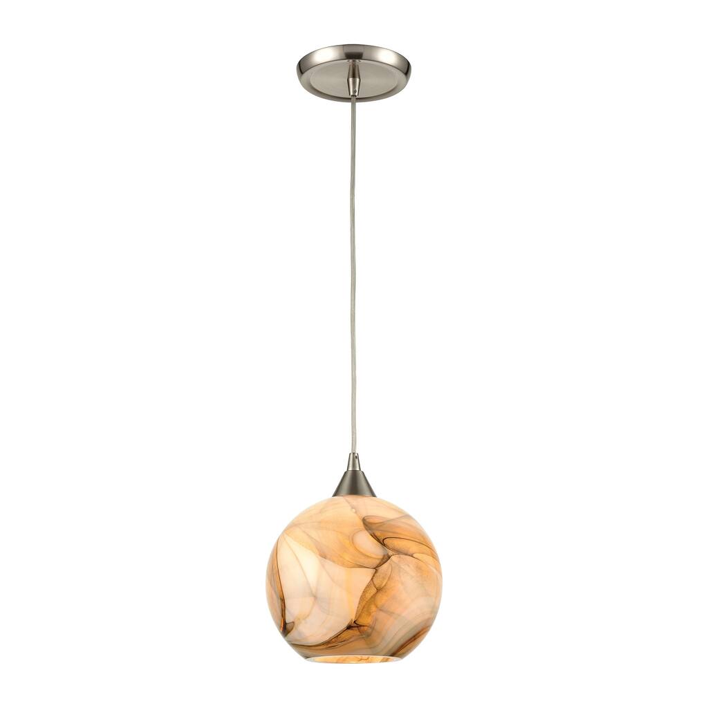 Splitrock 1-Light Mini Pendant in Satin Nickel with Stone-patterned Glass