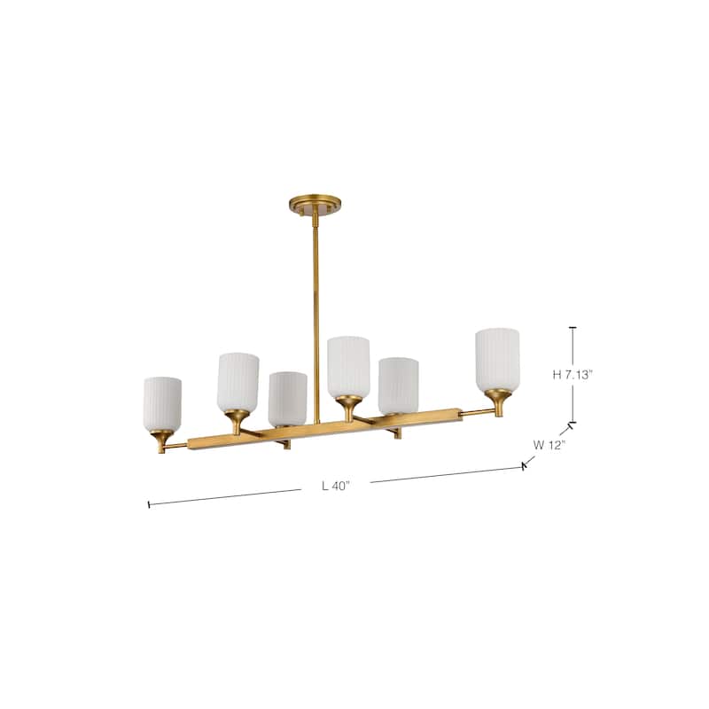 Solara 6 Light Island Pendant Natural Brass Finish Frosted Ribbed Glass - Natural Brass
