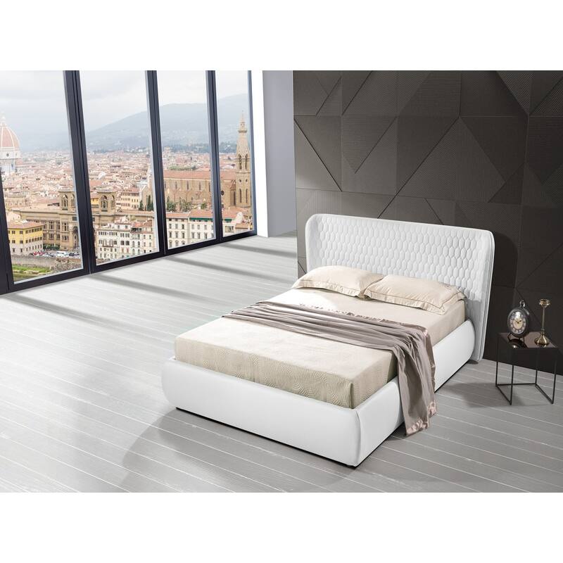 Agoura King Storage Bed in White PU Leather - Queen