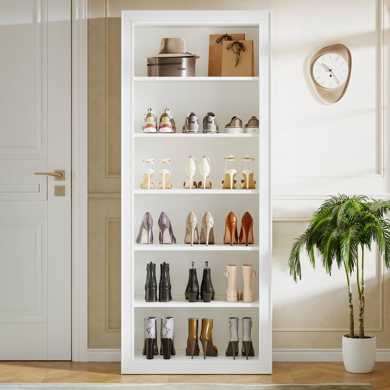 6-Tier Shoe Cabinet with Open Storage Shelf, 75-Inch Tall