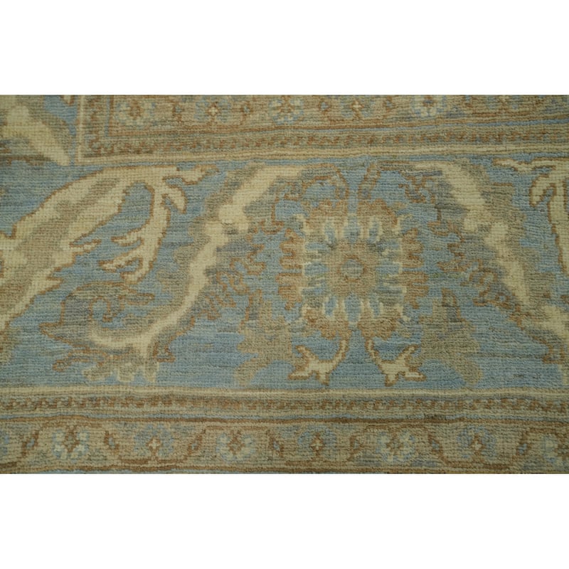 Handmade Gray Oushak Vegetable Dye Area Rug, Floral Geometric Carpet - 12' 1'' X 9' 1''