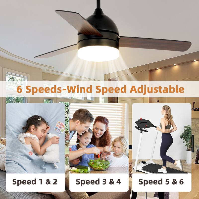 48 Inch 6 Speed Ceiling Fans, Remote LED Integrated Ceiling Fan Lighting with Quiet Reversible DC Motor