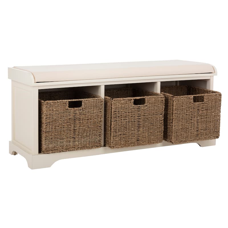 SAFAVIEH Lonan White 3-drawer Wicker Storage Bench - 47" W x 16.1" L x 19.9" H