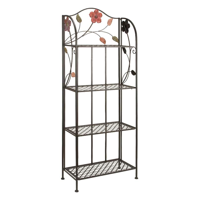 Metal Floral Indoor Outdoor Tall Folding 4 Shelves Bakers Rack - Black - Roche River Decor - Black