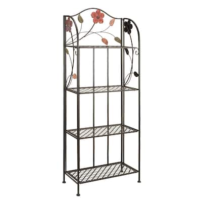 Metal Floral Indoor Outdoor Tall Folding 4 Shelves Bakers Rack - Black - Roche River Decor