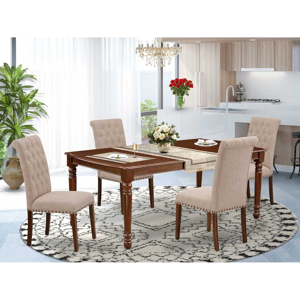 5-Piece Dinette Set - Rectangle Table & 4 Parsons Chairs - Mahogany & Light Fawn