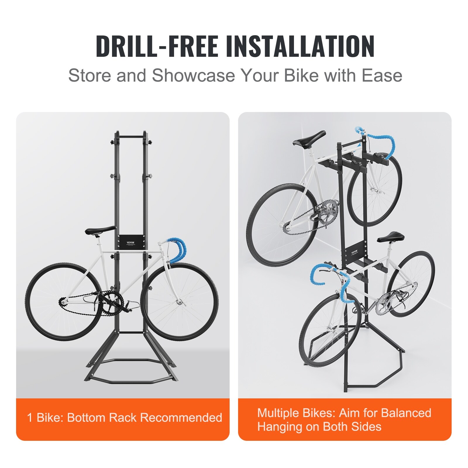 VEVOR 4 Bike Storage Rack Free Standing Gravity Wall Vertical Bike Rack Fully Adjustable Bike Rack Garage Sturdy Steel Easy Assemble for