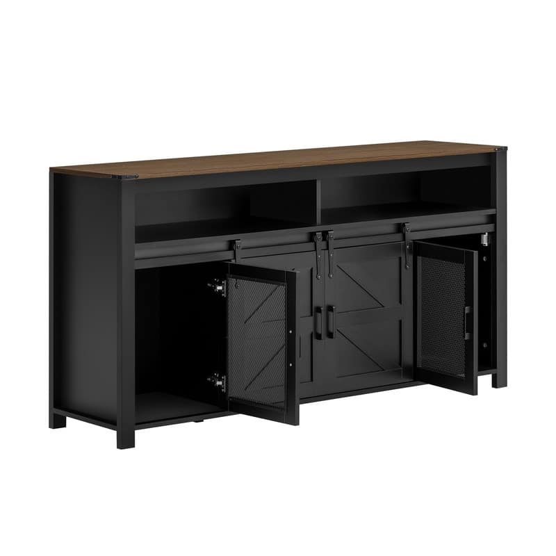 Farmhouse 59.3" Sideboard Buffet with Sliding Barn Doors and Open Storage for Living or Dining Spaces