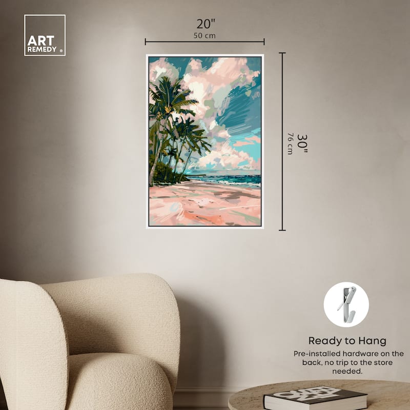 Art Remedy Palms Under The Sun Framed Colorful Coastal 1 Piece Canvas Wall Art