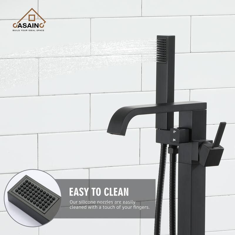CASAINC Free Standing Floor Mount Bathtub Shower Faucet High Flow Bathroom Tub Filler with Hand Shower