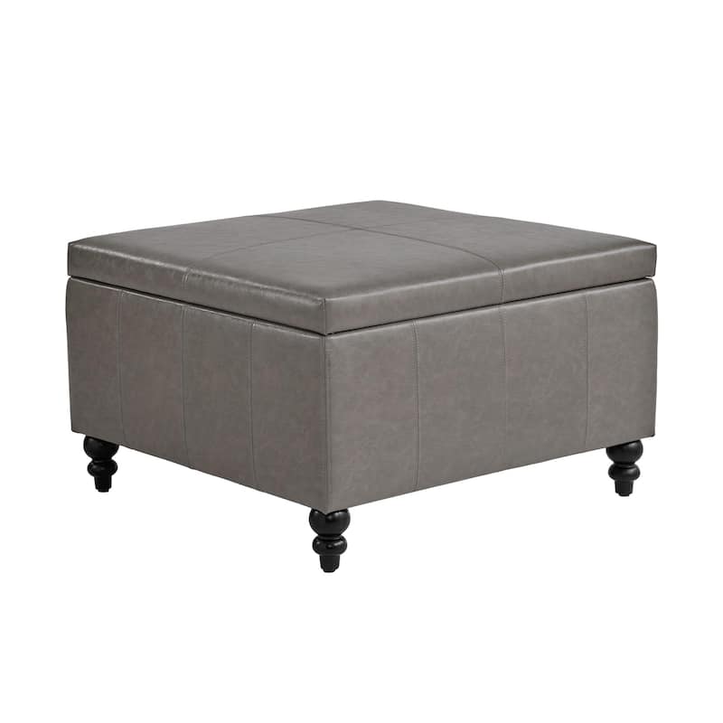 Leather Square Storage Ottoman for Living Room, Brown/ Black 30"W x 30"D x 18.1"H