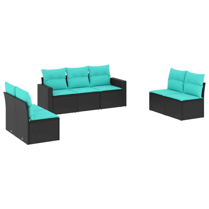 vidaXL 7/8 Piece Patio Sofa Set with Cushions Black Poly Rattan - 21.7" x 24.4" x 27.2"