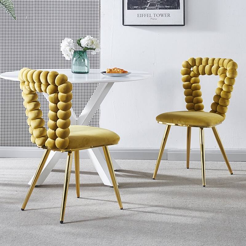 Modern Dining Chair with Iron Tube Legs, Soft Cushions (Set of 2)