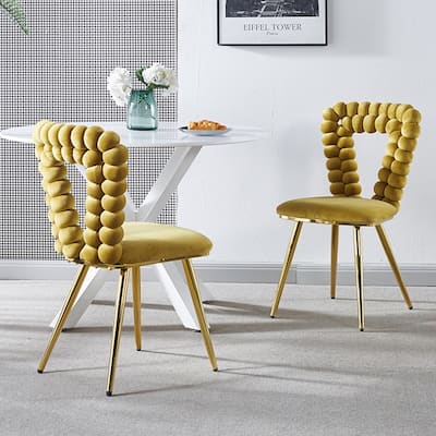 Yellow 22.04" Accent Chairs with Iron Legs (Set of 2)