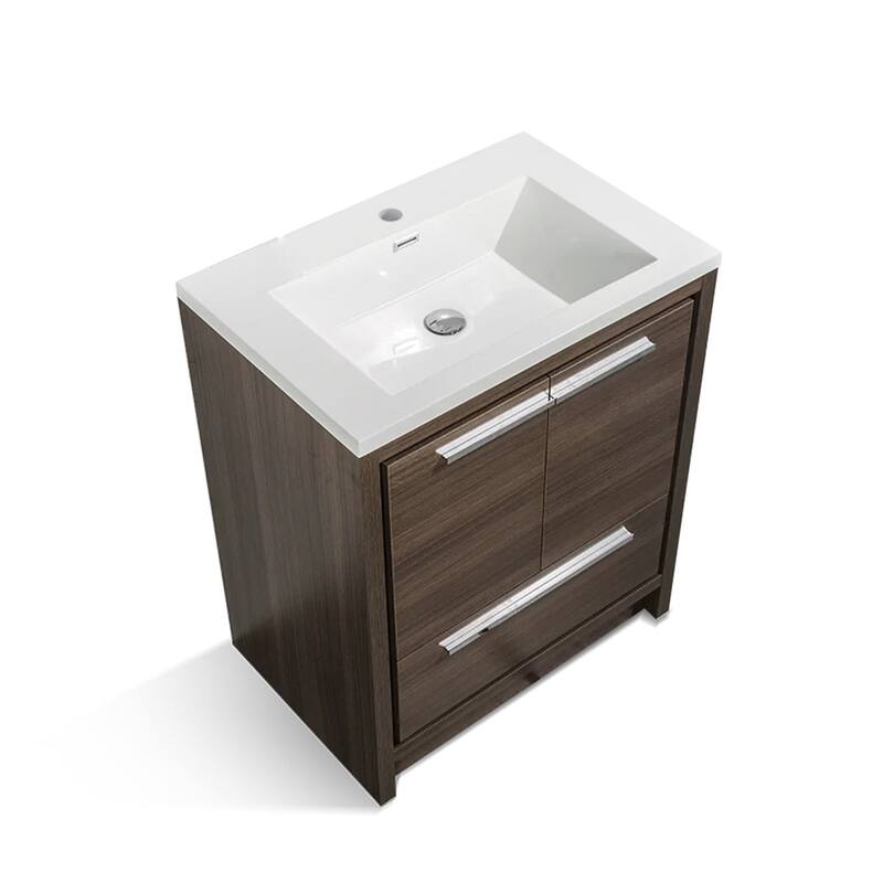 Freestanding Bathroom Vanity Set in Grey Oak with Integrated Solid Surface Sink